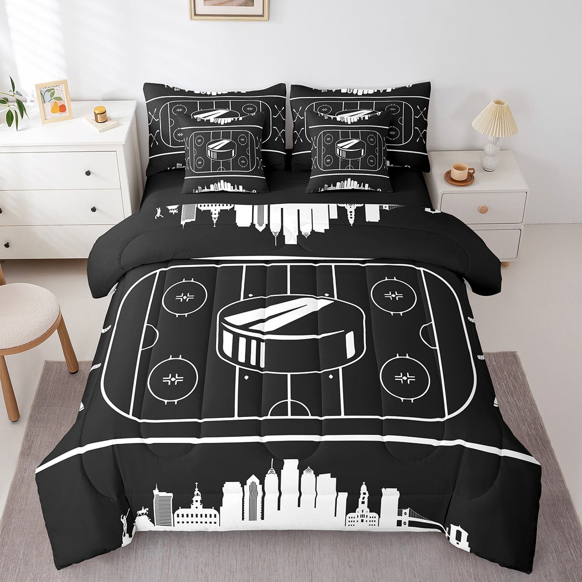 Ice Hockey Queen Comforter Set 7 Piece For Boys Kids Ball Sports Bed In