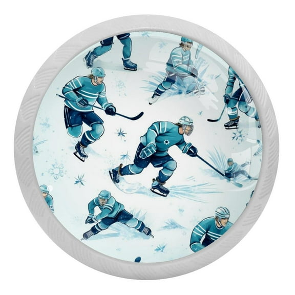 Ice Hockey Round Glow-in-the-Dark Door Knobs 4-Pack with Screws - Fluorescent Drawer Pulls for Cabinets, Wardrobes, Dressers - Furniture Decor with Cabinet Knob Design