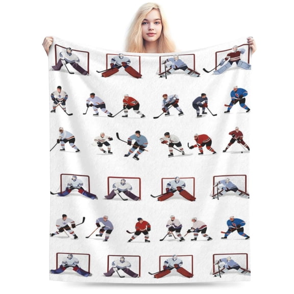 Ice Hockey Sherpa Blanket Kids Sports Event Fleece Throw Blanket Hockey Player Plush Blanket for Bed Sofa Couch Room Decor Lightweight Fuzzy Blanket Throw 50x40