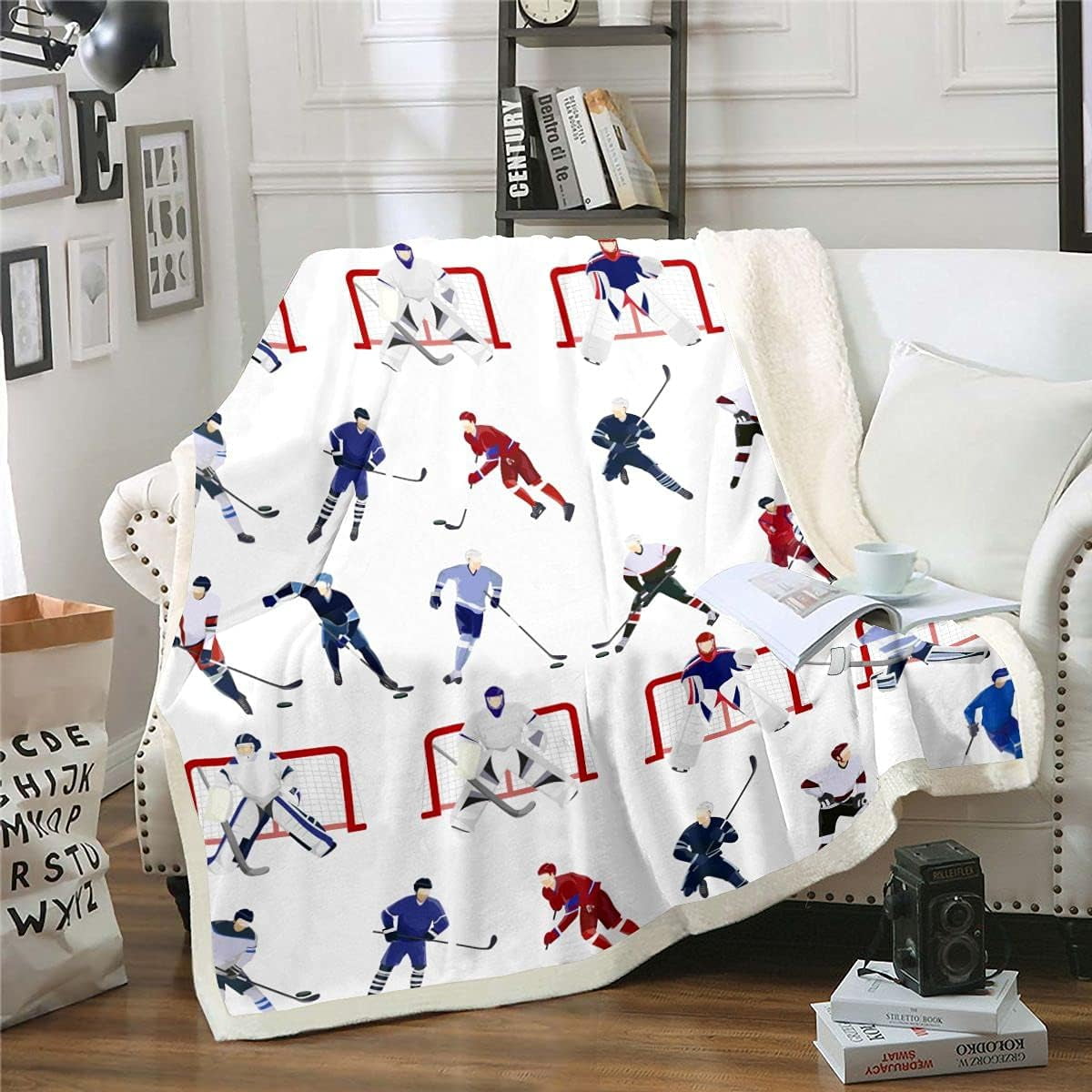 Ice Hockey Sherpa Blanket Kids Sports Event Fleece Throw Blanket Hockey
