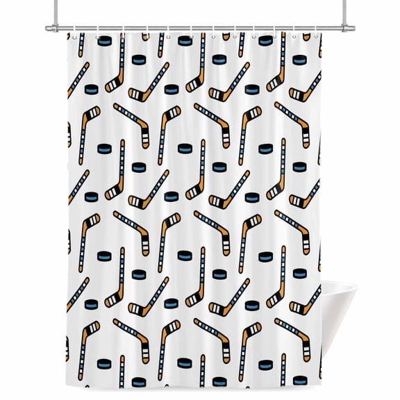 Ice Hockey Shower Curtain, 48" x 72", Sports Themes Black Hockey Athletics Modern Art Waterproof Bathroom Curtain Washable Shower Curtain Set with 12 Hooks