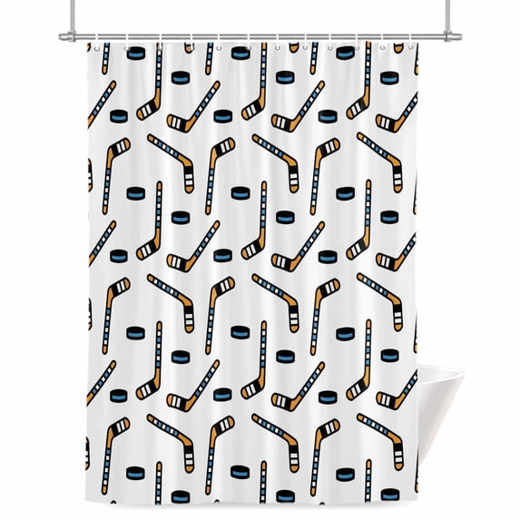 Ice Hockey Shower Curtain, 72" x 72", Sports Themes Black Hockey Athletics Modern Art Waterproof Bathroom Curtain Washable Shower Curtain Set with 12 Hooks
