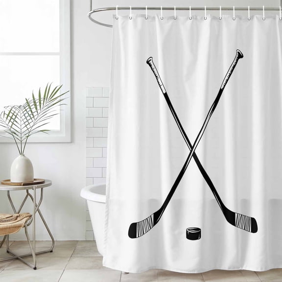 Ice Hockey Shower Curtain, Waterproof Shower Curtains for Bathroom, Modern Minimalist Ball Sports Game Art Washable Fabric Cloth Bathroom Curtain Set Bathtub Decor with Hook 36''x72''