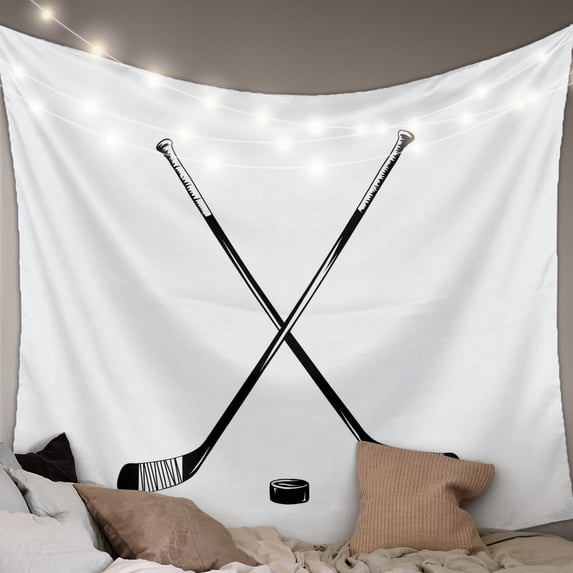 Ice Hockey Small Tapestry for Bedroom Wall Hanging Tapestry, Modern Minimalist Ball Sports Game Art Ceiling Backdrop Tapestries Poster Blanket Wall Decor for Teens Room Living Room Dorm 23" x 28"