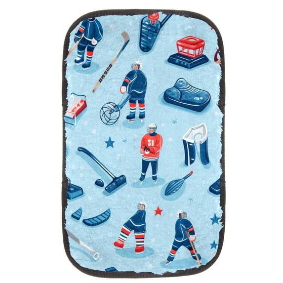 Ice Hockey Soft Furry Printed Car Armrest Cover 12.5x8.2 Inch - Comfortable Armrest Accessories Mat
