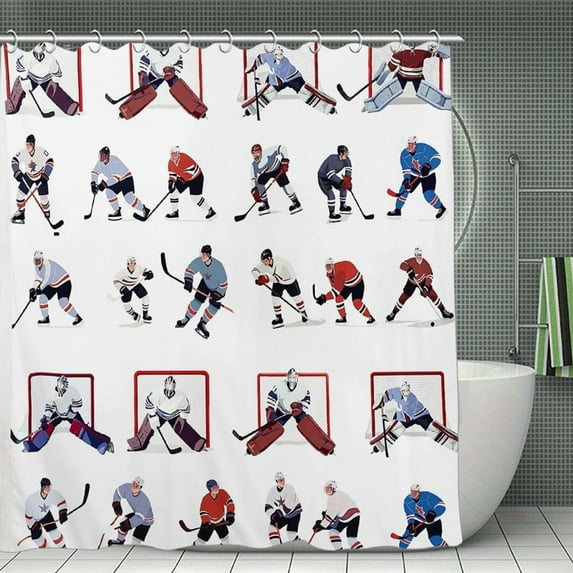 Ice Hockey Sports Event Hockey Player Shower Curtain,Washable Waterproof Fabric Bathroom Shower Curtain Set With Hooks,71x71 Inch