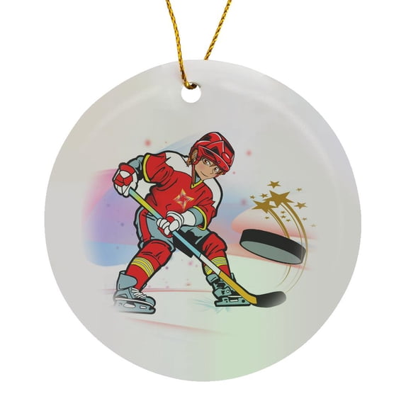 3drose, Ice Hockey Superpower Goalie, Circle Porcelain Ornament