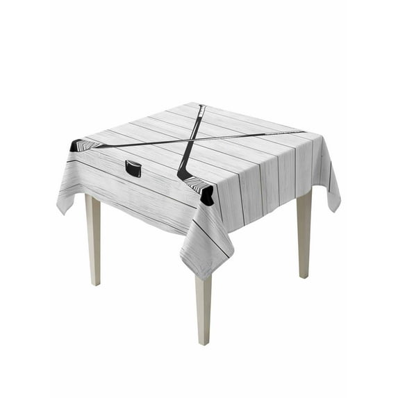 Ice Hockey Table Cloth, Farmhouse Rustic Ball Sport Game Wooden Grain Waterproof Tablecloth for Square Tables, Reusable Washable Fabric Table Cover for Restaurant Kitchen Dining Tables 60"x60"