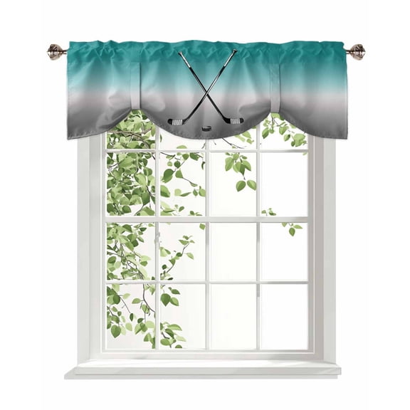 Ice Hockey Tie Up Valances Curtain, Adjustable Kitchen Winter Sports Aqua Gray Gradient Valances for Windows Decor, Rod Pocket Short Curtains Set for Bedroom/Bathroom, 42"x12"