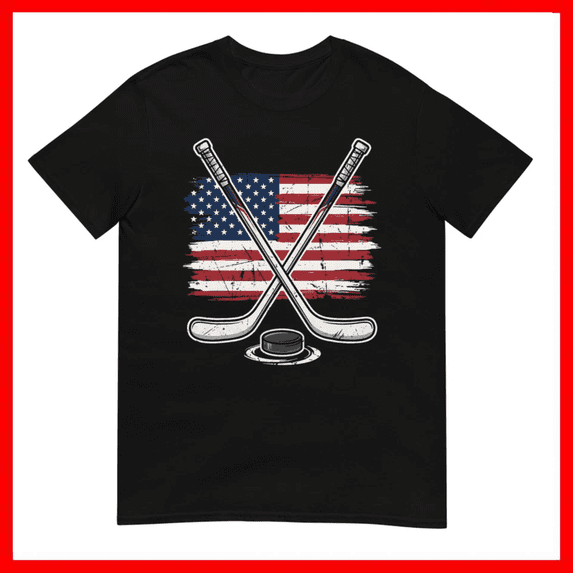 Ice Hockey USA Flag Athletic Sports Graphic Unisex T-Shirt Size S-5XL