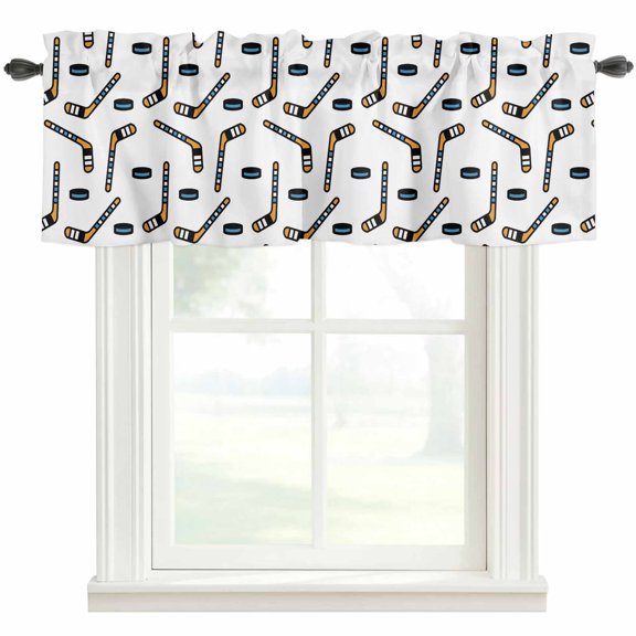 Ice Hockey Valances for Windows Sports Themes Black Hockey Athletics Modern Art Rod Pocket Curtain Valance Window Treatment Short Curtains for Kitchen Living Room, 58"x16"