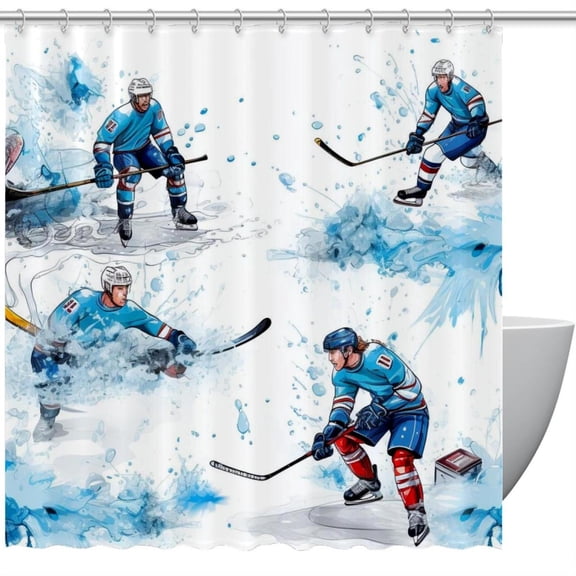 Ice Hockey Waterproof Printed Bathroom Curtains with Hook for Shower Curtain Sets and Bathroom Decoration