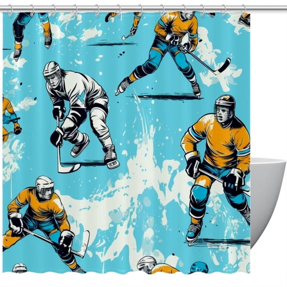 Ice Hockey Waterproof Shower Curtain Set with Hooks, Printed Bathroom Decoration - Curtain Sets for Bathroom Curtains
