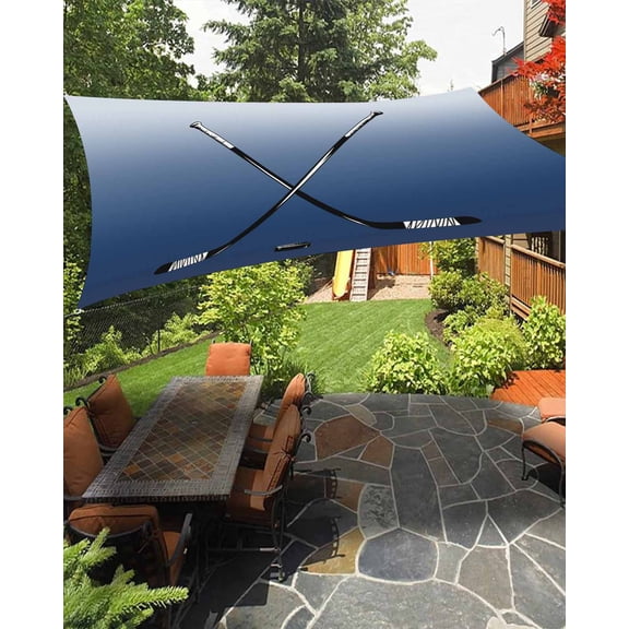 Ice Hockey Waterproof Sun Shade Sail Winter Sports Navy Blue Gradients Outdoor Patio Sun Shades Canopy UV Block Waterproof Sunshade for Garden Backyard Deck Pergola 6.5x10 Ft