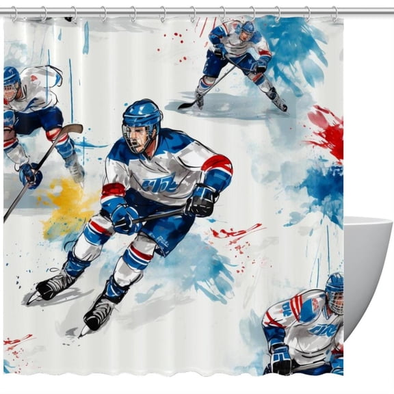 Ice Hockey Waterproof, with Hook, Printed, Bathroom Decoration Curtain Set - Shower Curtains, Shower Curtain Sets