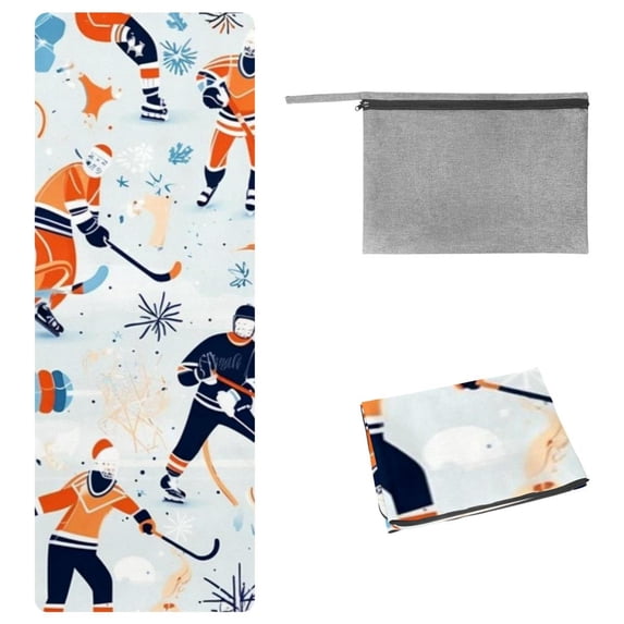 Ice Hockey Yoga Mat Towel with Storage Bag, 72.8"x26.8" - Suitable for Yoga, Pilates, Fitness, Gym Towel, Gym Towels, and Yoga Blanket