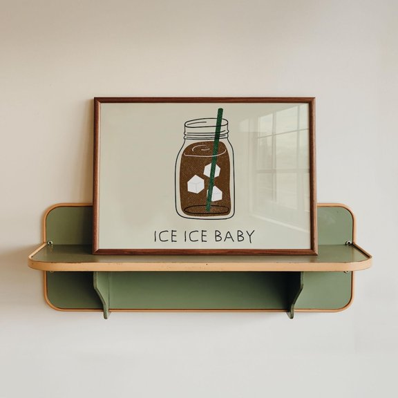 Ice Ice Baby Poster Funky Retro Kitchen Iced Coffee Art Eclectic Beverage Decor, Unframed Canvas 24x36in