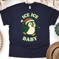 thumbnail image 1 of Ice Ice Baby Shirt | Funny Penguin Skating Graphic Tee | Unisex Casual T-Shirt, Navy, Size M, 1 of 6