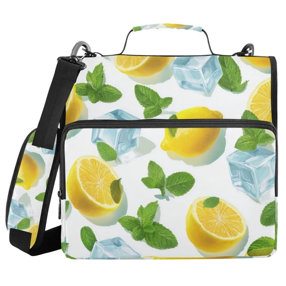 Ice Lemon Mint Leaves Binder Bag with Shoulder Strap 3 Ring Zipper Binder File Folder Document Storage
