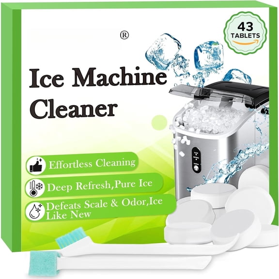 Ice Machine Cleaner and Descaler with 2 cleaning brushes,Ideal for Frigidaire, Opal,  Profile,  units.Ice Maker Cleaner Removes Lime Scale,Calcium.Nickel Safe Scale Remover (43 Tablets)