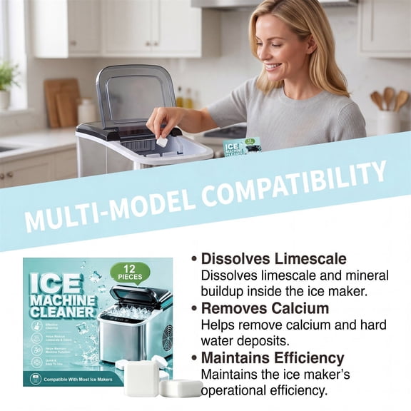 Ice Machine Cleaner Descaler Tablets 12 Pack, Deodorizing Cleaning Care for Ice Makers, Removes Limescale Odor Residue, Safe Household Appliance Maintenance