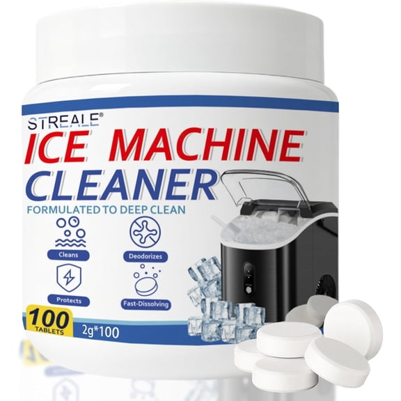 Ice Machine Cleaner Maker and Descaler - 100 Ice Maker Cleaner Tablets Compatible with All Major Brands, Nickel Safe Descaler Countertop Portable Commercial Icemaker Cleaning Solution