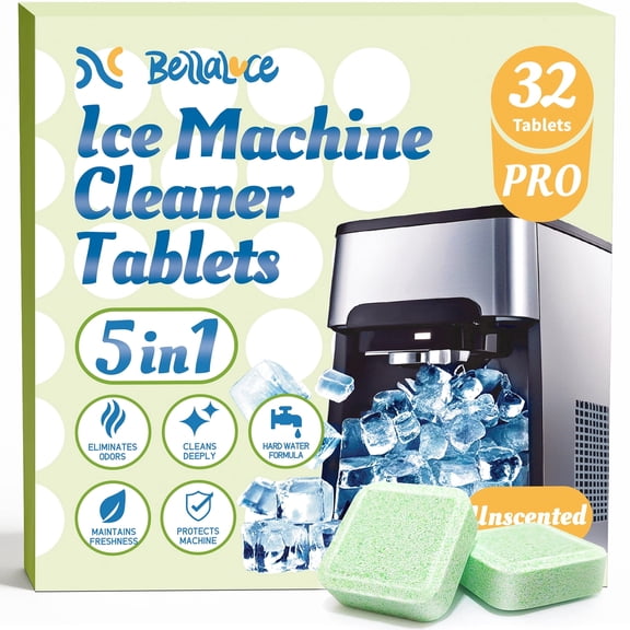 Ice Maker Cleaner Tablets (32 Count) - Hard Water Remover & Descaler for Mineral Buildup - Nickel Safe for Countertop, Portable & Freestanding Ice Machines