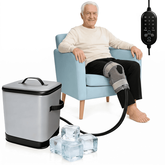 MQ Cold Therapy Machine for Knee, Post-Surgery Cold Therapy System, Programmable Timer Quiet Circulation Pump, Flexible Compression Pad for Knee, Arm, Ankle, Thigh