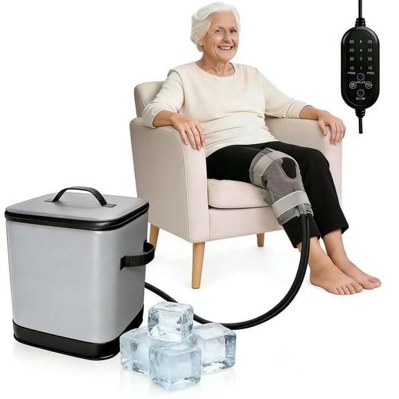 MQ Cold Therapy Machine for Knee, Post-Surgery Cold Therapy System, Programmable Timer Quiet Circulation Pump, Flexible Compression Pad for Knee, Arm, Ankle, Thigh