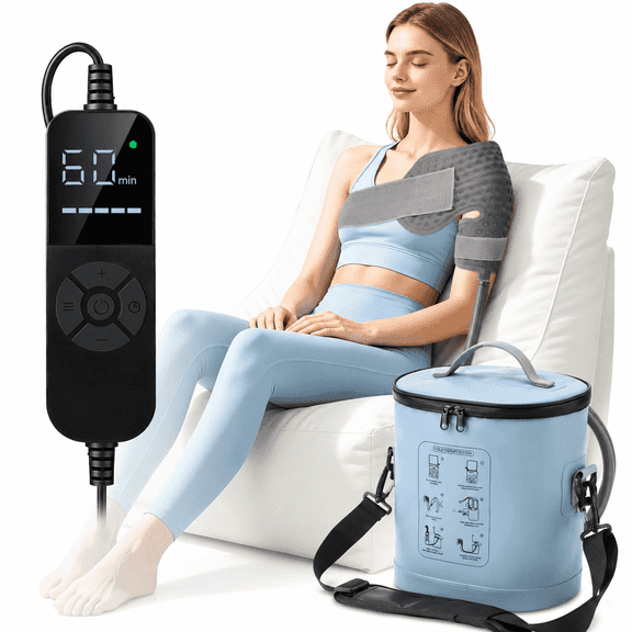 Ice Machine for Shoulder, Portable 3-in-1 Cold Therapy Machine for Shoulder Knee Joints, 6 Timer Options 10-60 Min, 5 Flow Levels, 8-12 Hour Cooling, Foldable 15Qt Ice Bucket