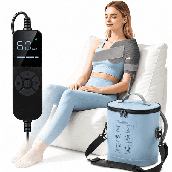 Ice Machine for Shoulder, Portable 3-in-1 Cold Therapy Machine for Shoulder Knee Joints, 6 Timer Options 10-60 Min, 5 Flow Levels, 8-12 Hour Cooling, Foldable 15Qt Ice Bucket
