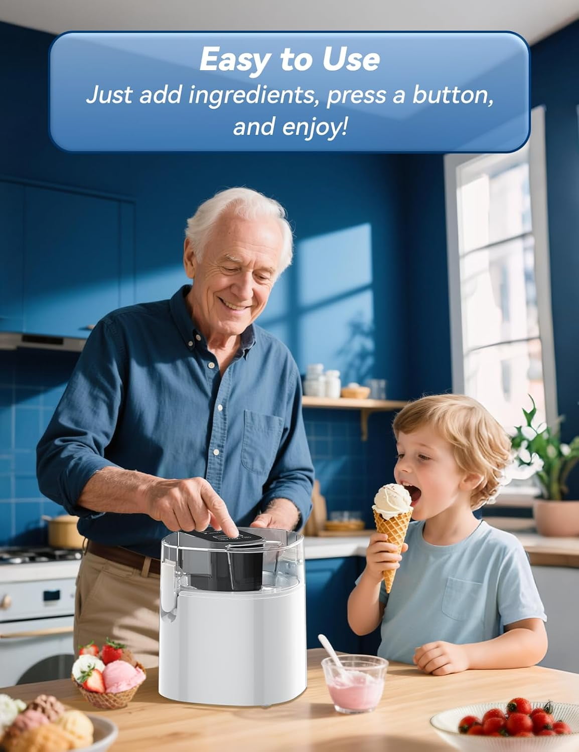 Ice  Maker 1.5-Qt with LCD Screen and Timer, Quiet  Yogurt  for Sorbet Gelato