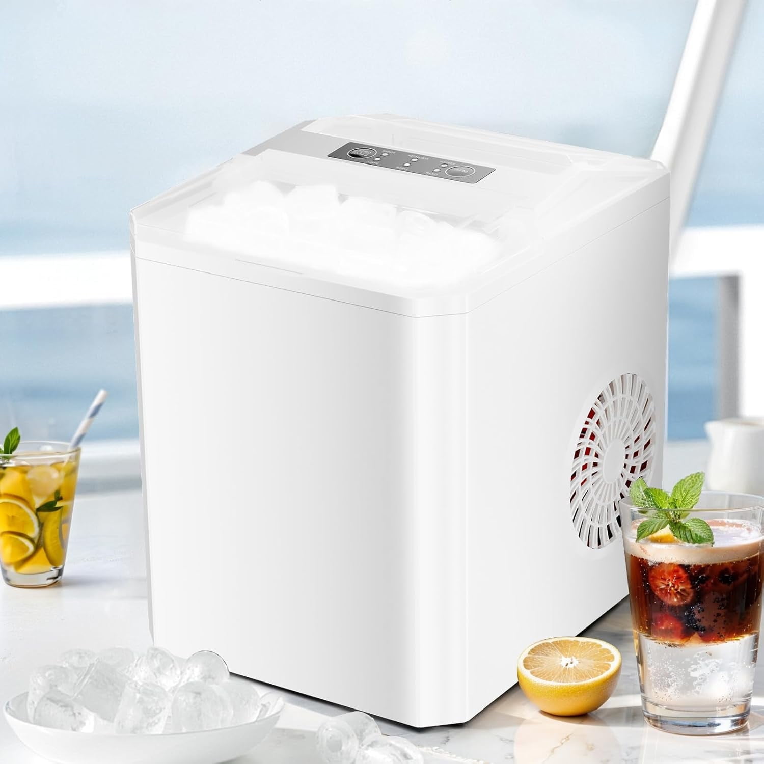 Ice Maker, 9Pcs/6Min, Self-Cleaning Portable Ice Maker Machine, 40 db quieter processing, 26Lbs/24H with Ice Scoop, 2 Sizes Bullet Cubes Makers, Black