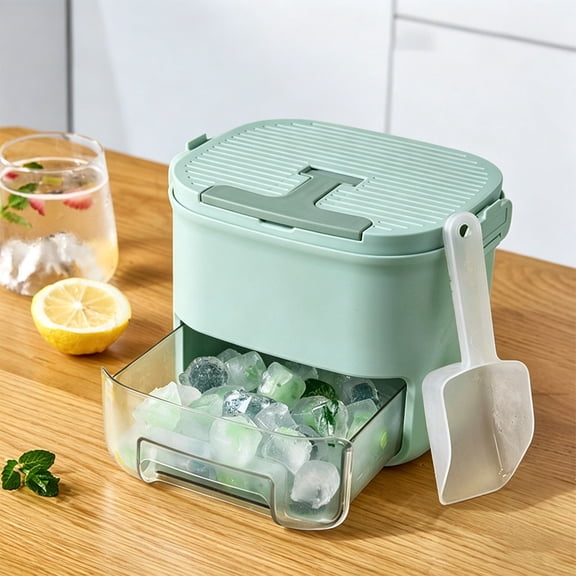 Ice Maker Bucket Basdi Countertop Ice Maker Bucket with Handle (One-Operation) - Portable Freezer Ice Box Includes Scoop - Home Kitchen Ice Storage Container - Easy to Carry, Freezer Ice Storage