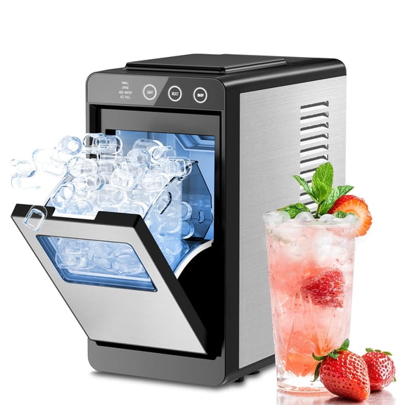 Ice Maker Countertop, 26Lbs/24H Ice Maker with 2 Sizes Bullet Ice, Interior Light, Self-Cleaning, Fast 8 Cubes in 6 Mins, Compact Ice Maker for Kitchen, RV, Personal Use, Stainless Steel