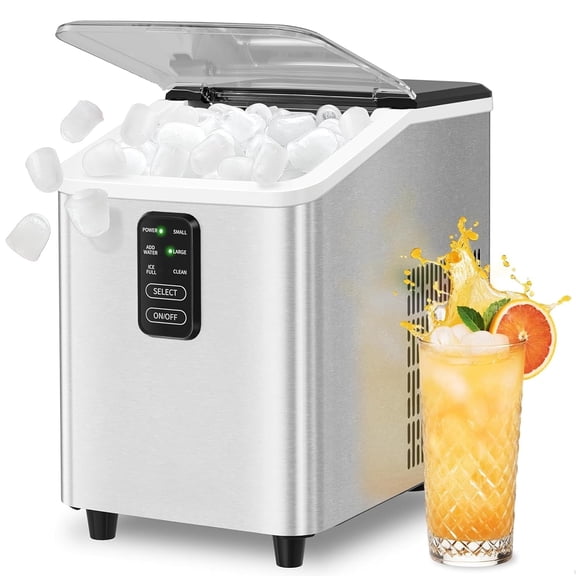 Ice Maker Countertop 26lbs/24H, Ice Machine 8 Ice Cubes Ready in 6 Mins, 2 Sizes of Bullet Ice Portable Ice Makers with Basket & Scoop, Auto Self-Cleaning for Home/Kitchen/Office Stainless