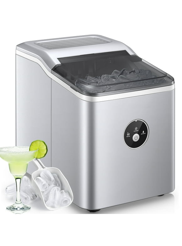 Ice Maker Countertop, 28 lbs Ice in 24 Hrs, 9 Bullet Ice in 5 Minutes, Silver, Northclan
