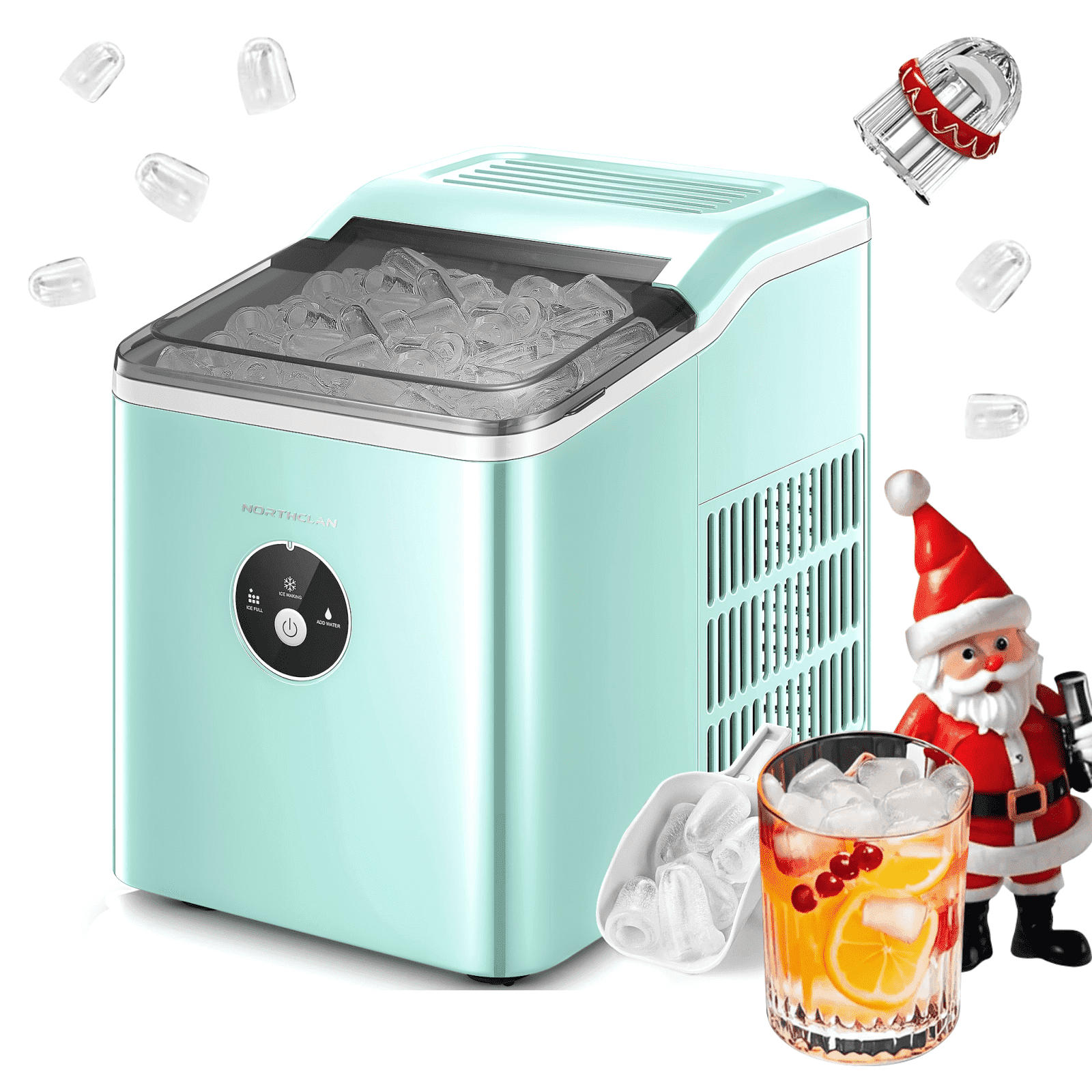 NORTHCLAN Ice Maker Countertop, 30 lbs in 24 Hrs, 9 Bullet Ice in 5 Minutes, Mint Blue