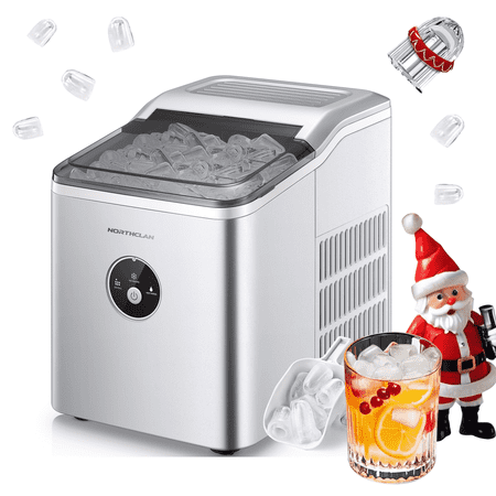 Ice Maker Countertop, 30 lbs Ice in 24 Hrs, 9 Bullet Ice in 5 Minutes, Silver, NORTHCLAN