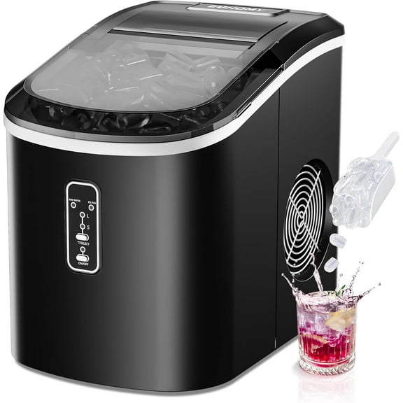 Ice Maker Countertop, 9 Cubes Ready in 6 Mins, 26lbs/24H, Self-Cleaning, Portable Ice Maker Machine with Carry Handle, Basket and Scoop, 2 Sizes of Bullet Ice for Home, Kitchen, Office