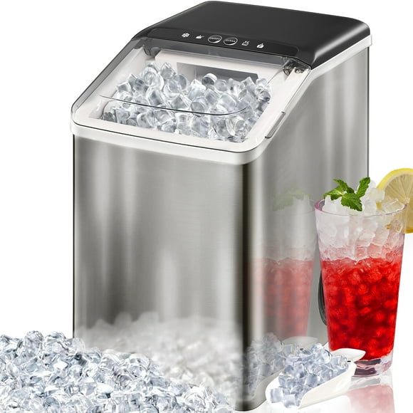 /  Ice Maker Countertop, Chewable Crushed Sonic Pebble Pellet Ice Cubes in 10 Minutes, Self-Cleaning, Stainless Steel, FOHERE