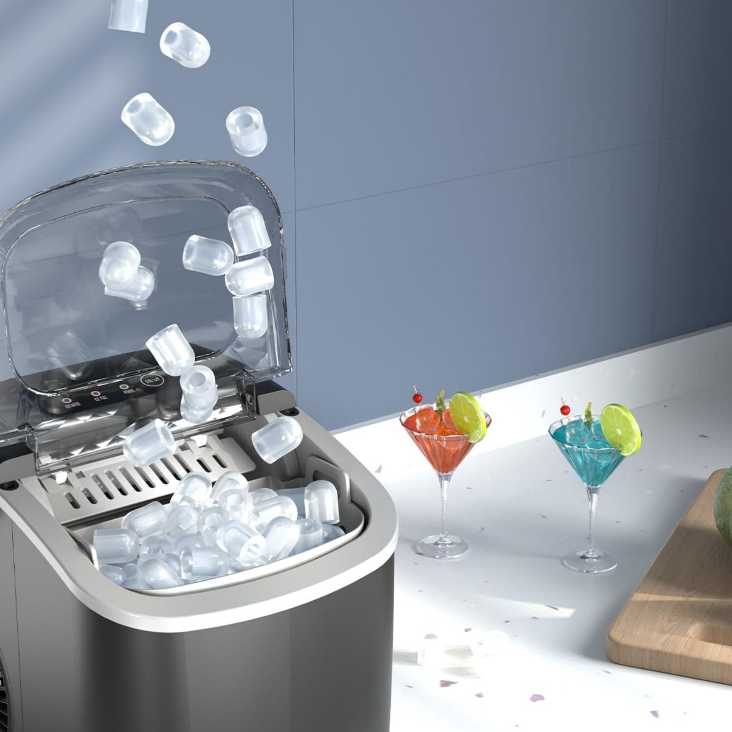 Ice Maker Countertop, Efficient Easy Carry Ice Machine, Self-Cleaning Ice Maker with Ice Scoop & Basket, 9pcs/ 6mins 26.6Lbs Per Day for Home/Office/Kitchen,Black