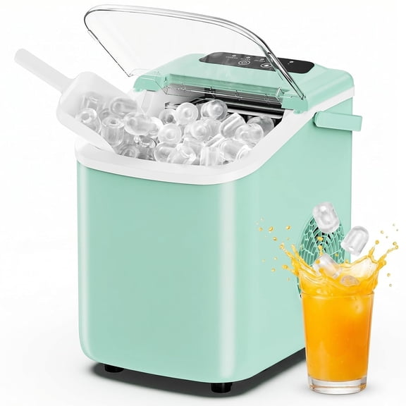 Ice Maker Countertop, Ice Machine with Portable Handle, Basket and Scoop, 26lbs Daily, 9 Bullet Cubes in 6~8 Mins, Auto-Cleaning for Home, Kitchen, Office, Outdoors, RV Camping
