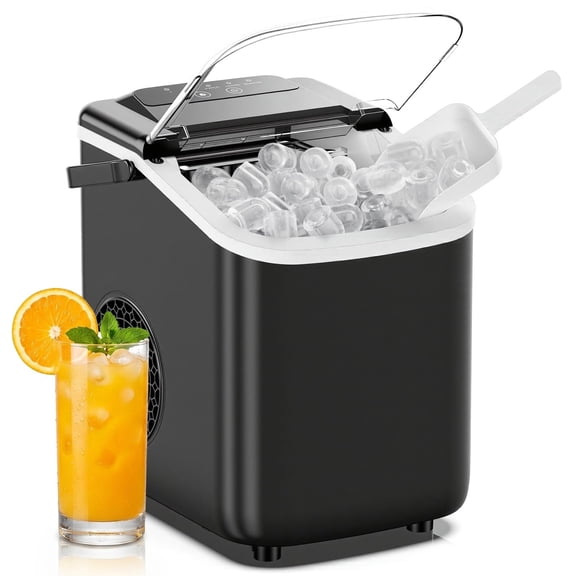 Ice Maker Countertop, Ice Machine with Portable Handle, Basket and Scoop, 26lbs Daily, 9 Bullet Cubes in 6-8 Mins, Auto-Cleaning for Home, Kitchen, Office, Outdoors, RV Camping