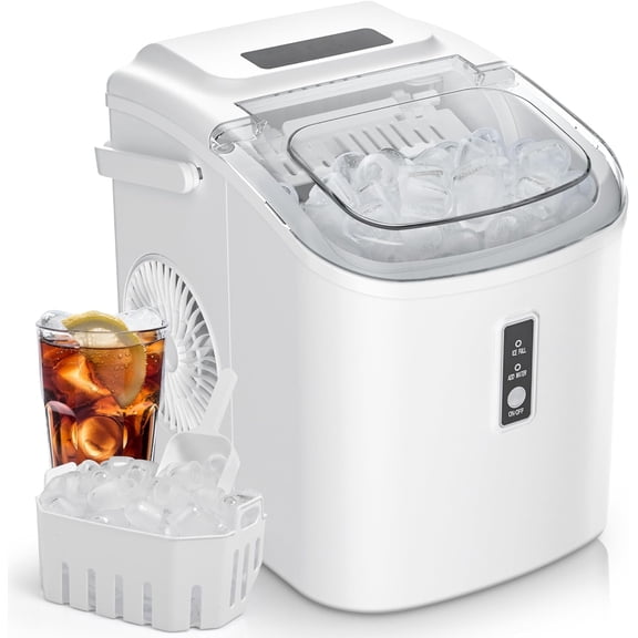 Ice Maker Countertop, Portable Ice Machine with Carry Handle, 26.5lbs Per Day, 9 Cubes in 6 Mins, Auto-Cleaning, with Basket and Scoop, for Home, Kitchen, Camping, RV