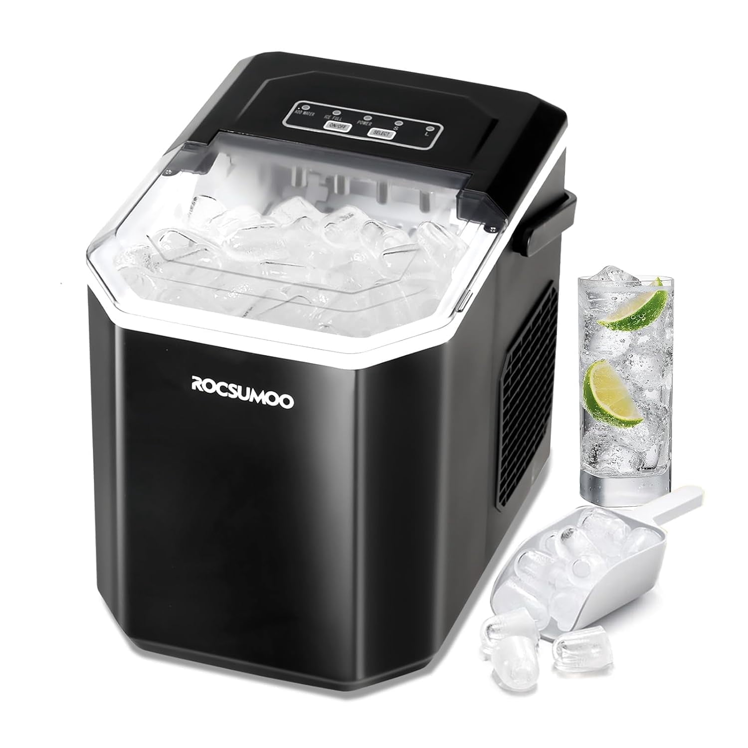 Ice Maker Countertop, Portable Ice Machine with Carry Handle, Self-Cleaning Ice Makers with Basket and Scoop, 6 Mins 9 Bullet Ice, 26 lbs / 24Hrs, Ideal for Home, Kitchen, Camping