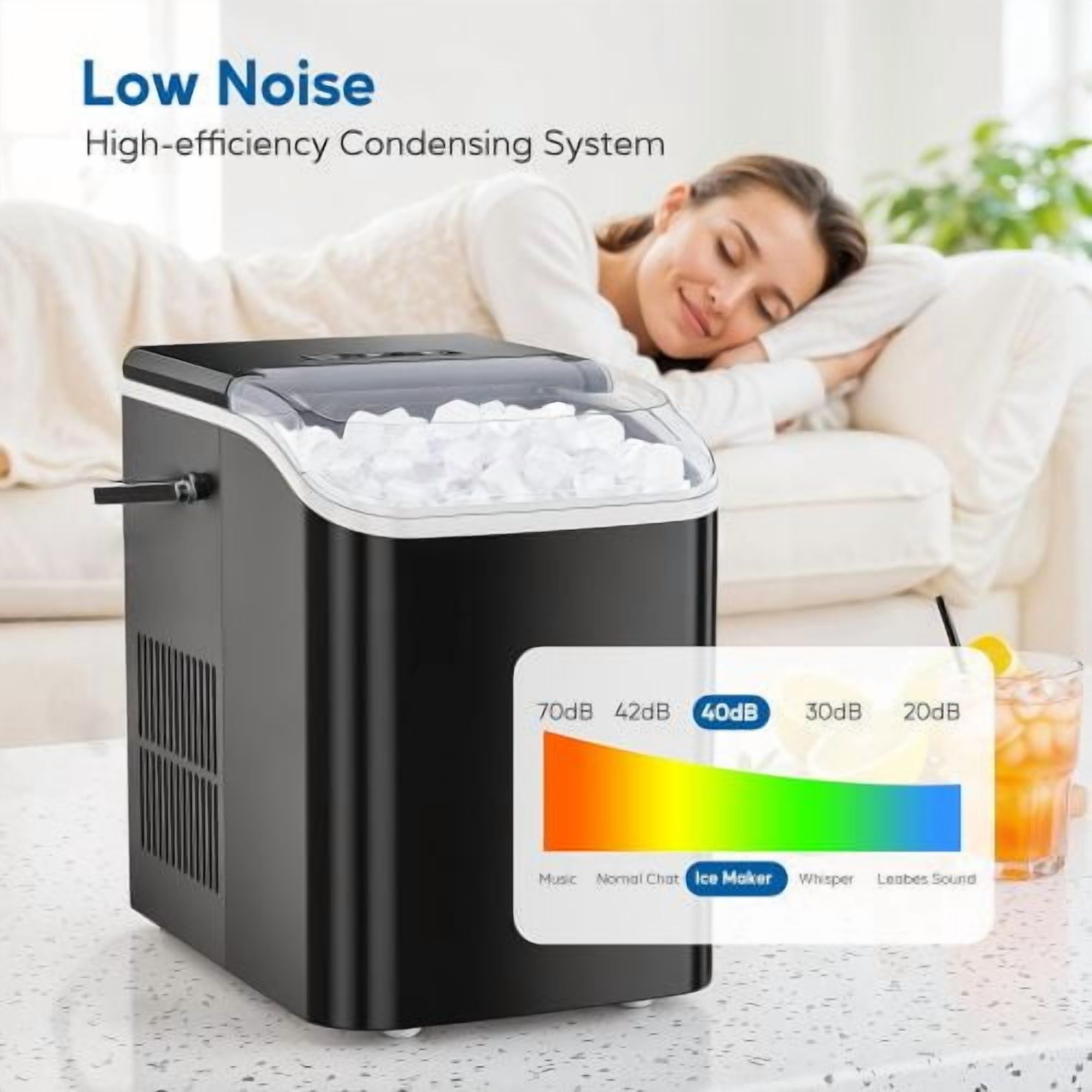 Ice Maker Countertop, Portable Ice Machine with Carry Handle, Self-Cleaning Ice Makers with Basket and Scoop, 9 Cubes in 6 Mins, 26.5 lbs per Day, Ideal for Home, Kitchen, Camping, RV