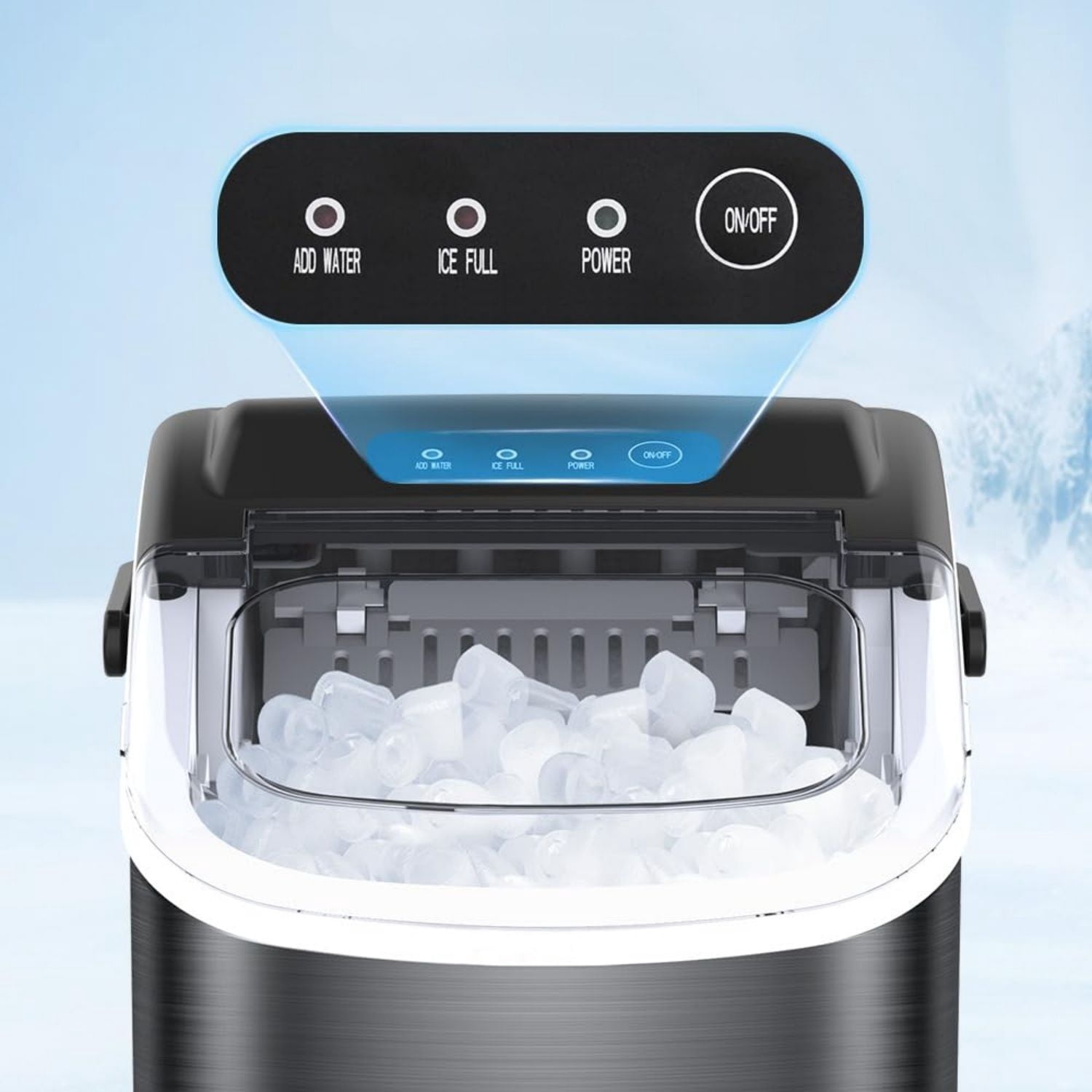 Ice Maker Countertop, Portable Ice Machine with Self-Cleaning, 26.5lbs/24Hrs, 9 Bullet Ice Cubes in 6 Mins, Ice Basket and Scoop, Ideal for Home, Kitchen, Bar, Camping