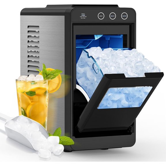 Ice Maker Countertop, Portable Ice Machine with Self-Cleaning, 26 lbs/24Hrs, 8 Cubes in 6 Mins, Quiet Compact Commercial Ice Maker for Kitchen, RV, Camping