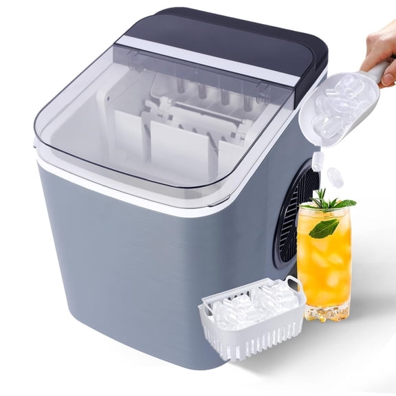 Ice Maker Countertop, Portable Ice Machine, Self-Cleaning Ice Makers with Basket and Scoop, 9 Cubes in 6 Mins, 26 lbs per Day, Ideal for Home, Kitchen, ETL and FDA Certificate